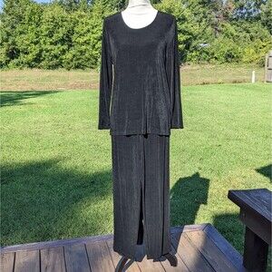 Black Pant Set Slinky Knit Stretchy Traveler Small